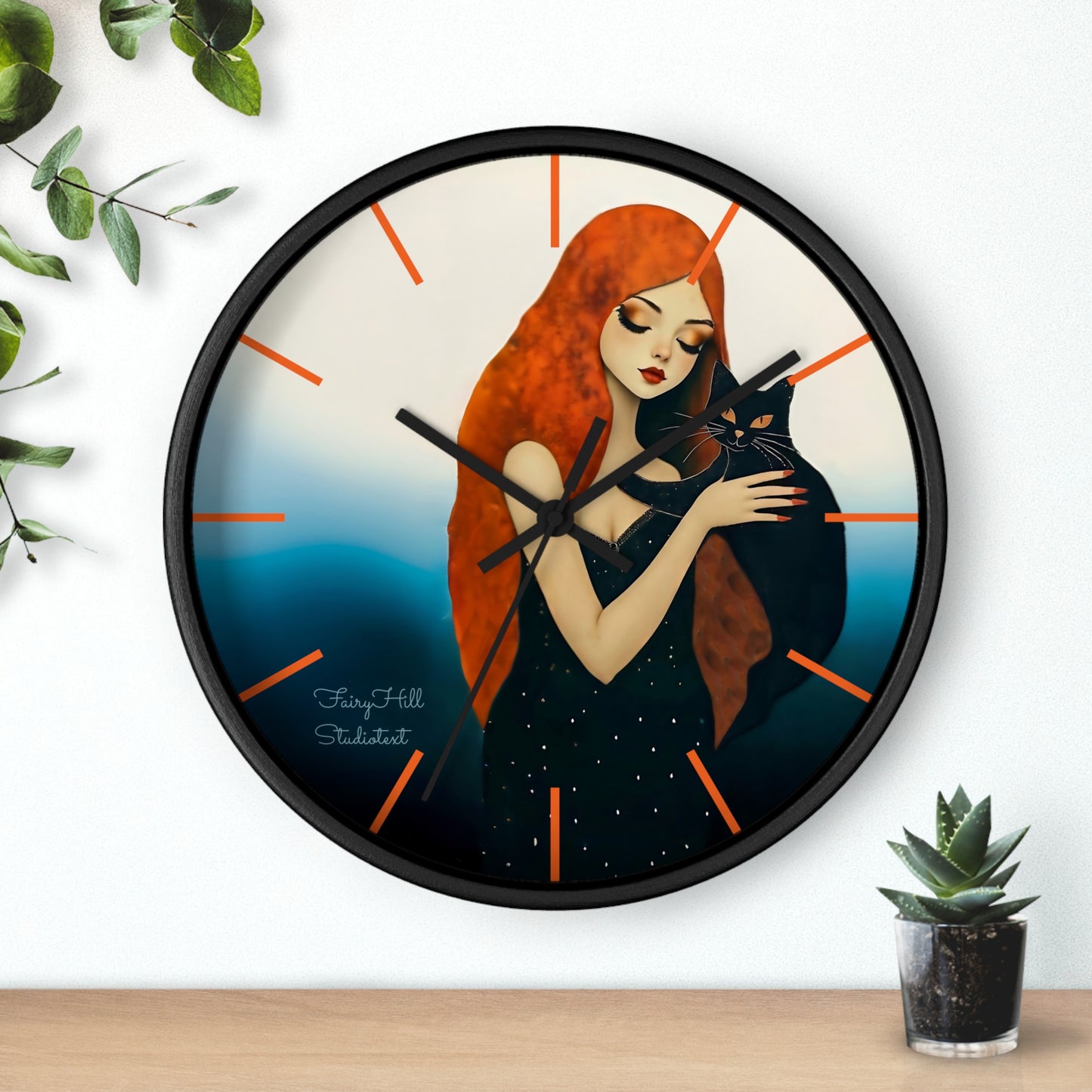 Whimsical Cat Embrace Wall Clock, Boho Home Decor, Cat Lover Gift, Cozy Living Room Accessory, Unique Cat Artwork
