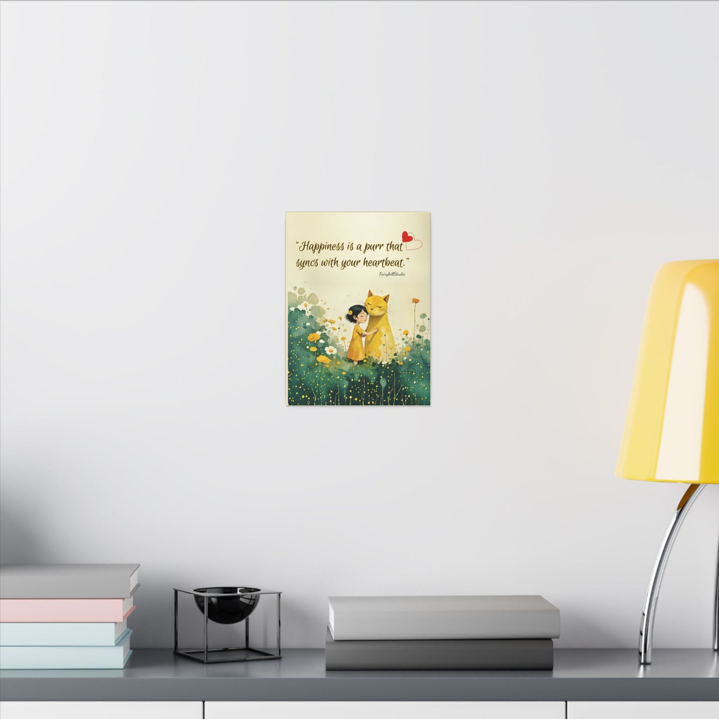 Whimsical Canvas Art Print, Syncs with Your Heartbeat Decor, Cat and Girl Illustration, Home & Kids Room Decor, For Cat Lovers