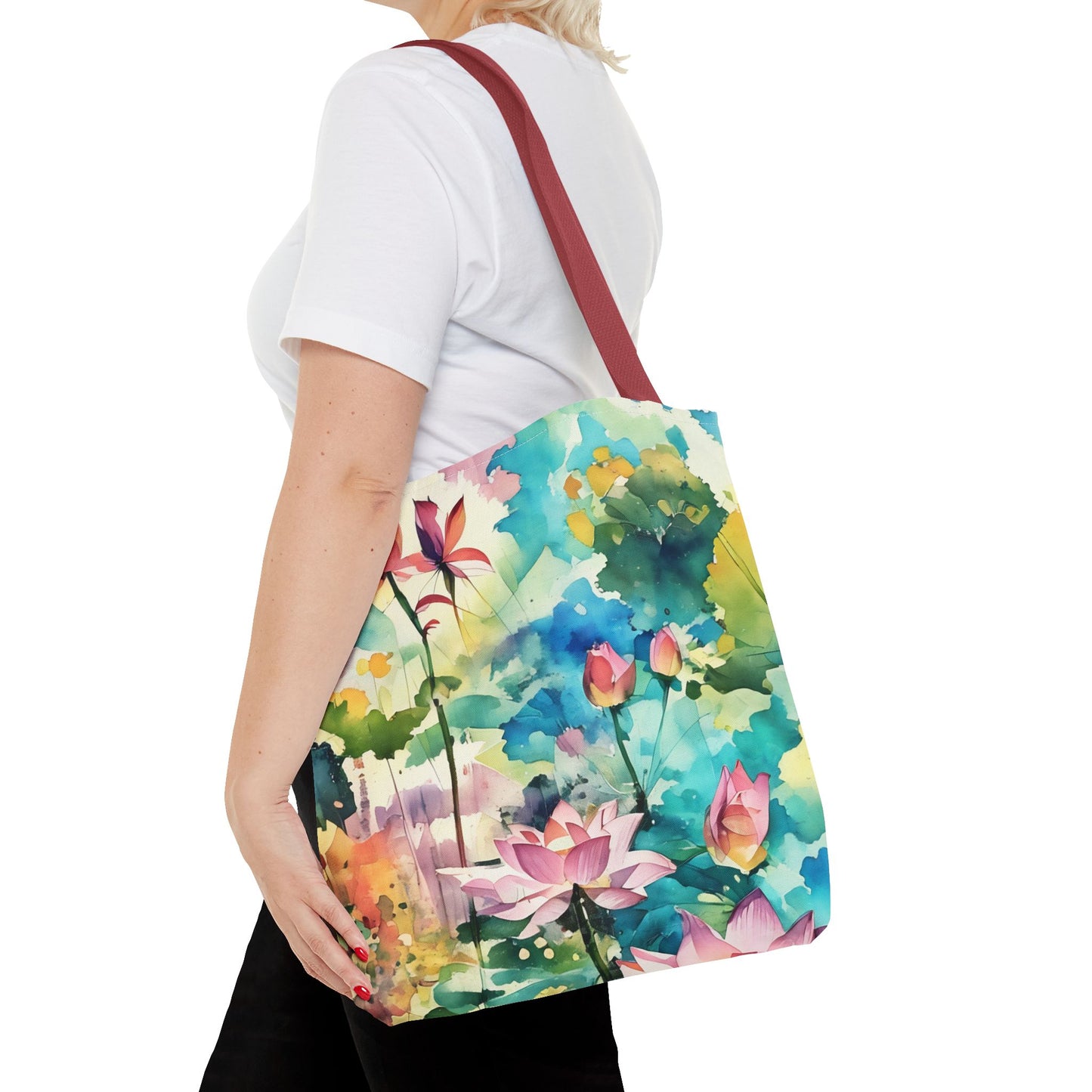 Tote Bag with lotus flower art(AOP)