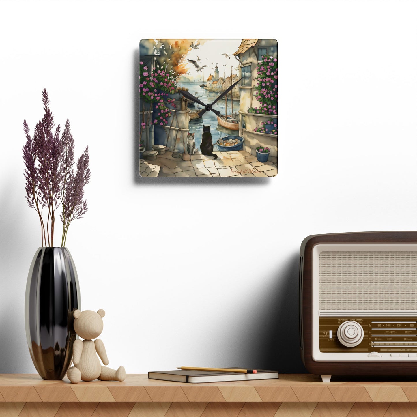 Harbour Cats - by Fairyhill Studio Wall clock Gift Acrylic Wall Clock