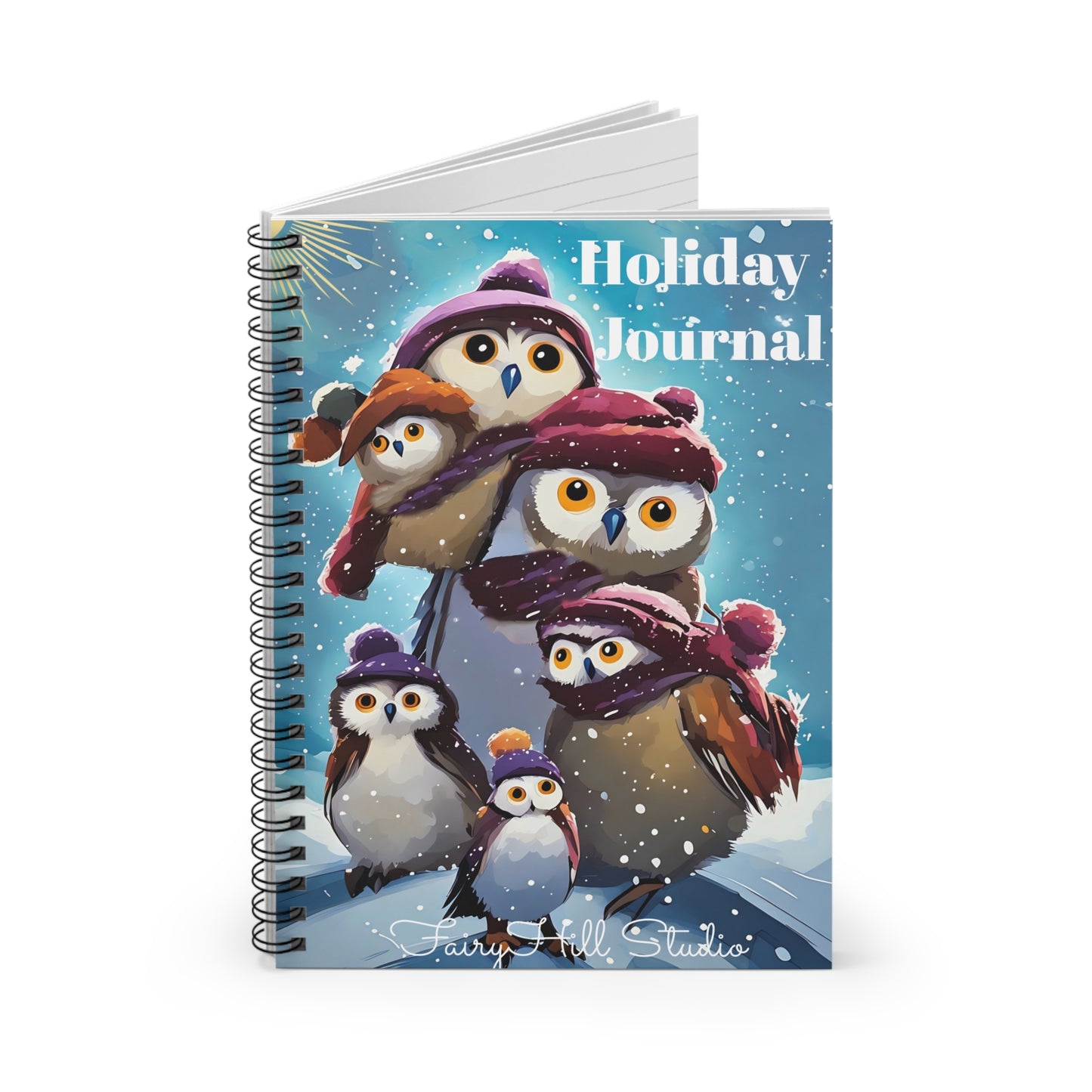 Hardcover Journal - Winter Penguin Family Illustration - Ruled Line