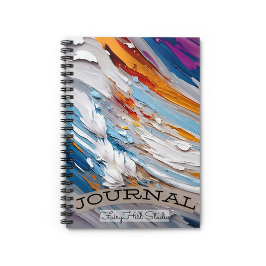 Spiral Notebook - Abstract Colorful Art Blue White Orange Paint Strokes