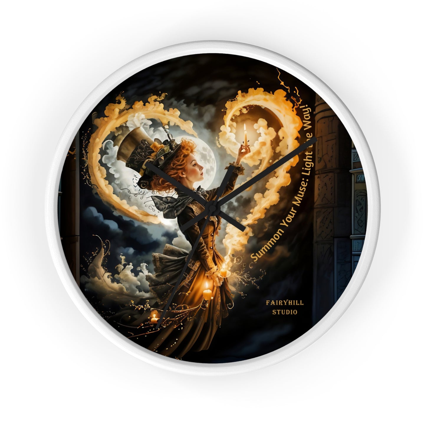 Acrylic Wall Clock - Mad Hatter Fairy Muse with Candle Art by Fairyhill Studio