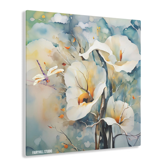 FairyHill Studio Calla Lillies with a dragonfly.wall art Inspirational  Art Acrylic Print -