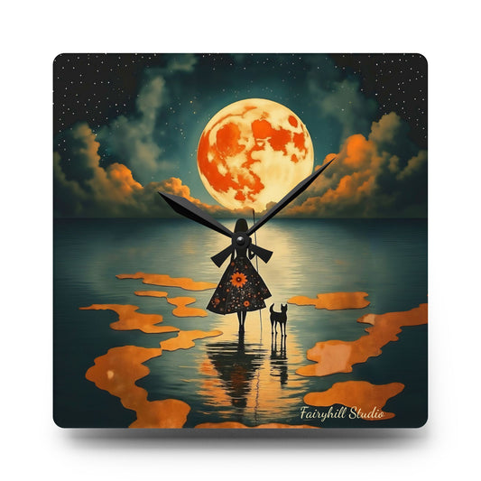 Girl with a fullmoon balloon   Wall clock  Gift   Acrylic Wall Clock