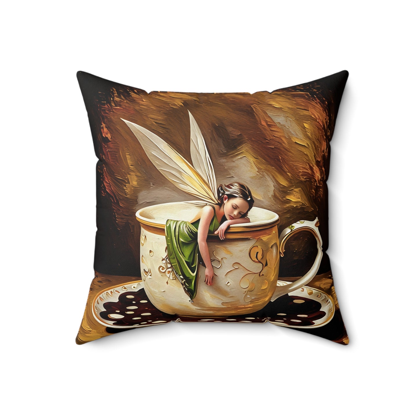 Square Pillow - Coffee cup/Fairy Pillow Art by Fairyhill Studio
