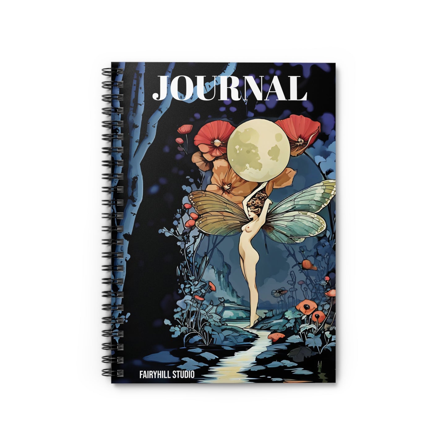 Spiral Notebook - Moon Fairy and Red Poppy Flowers Scene