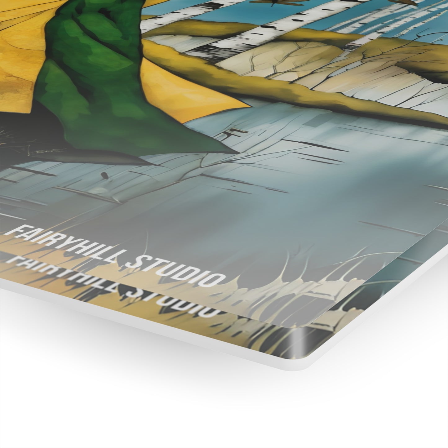 Art Acrylic Prints The girl with dragonflies in Birch Forest