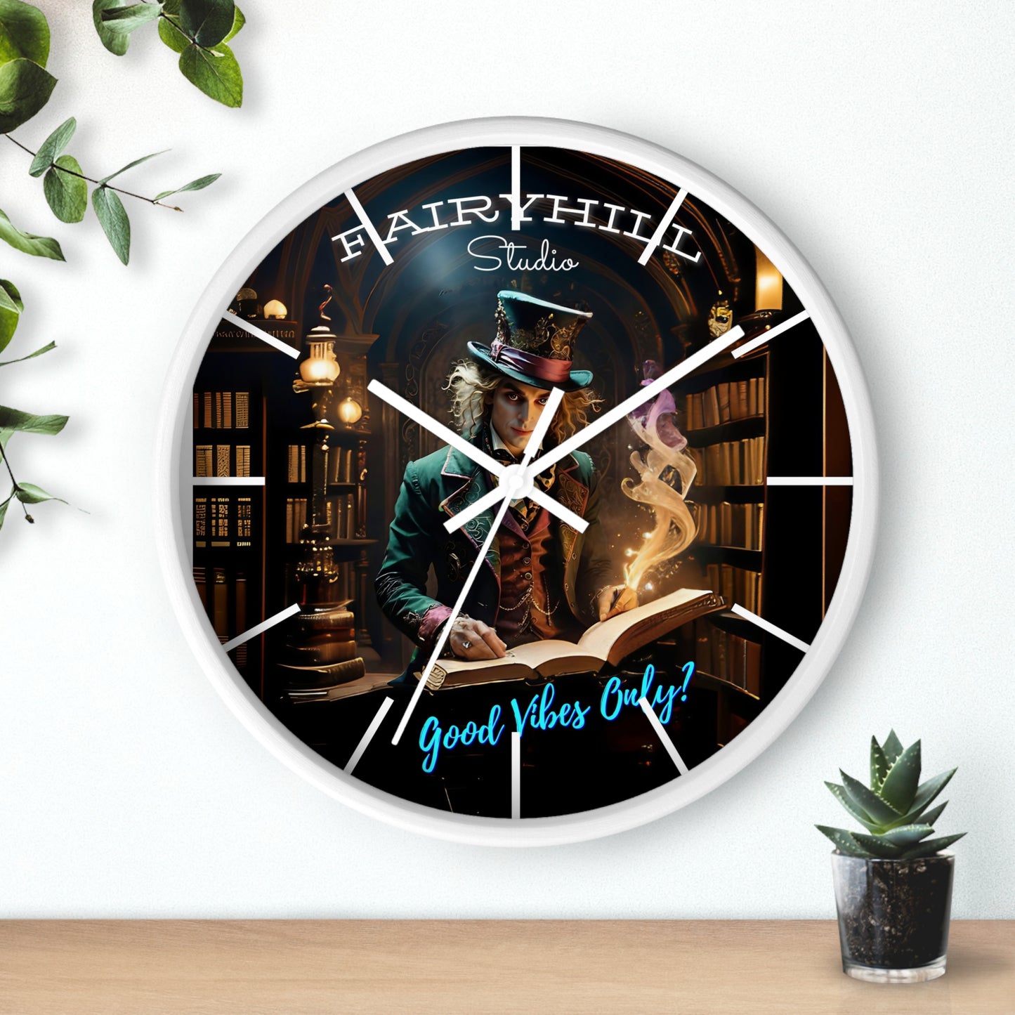 Wall Clock - Good Vibes Only - Mad hatter and Books Art