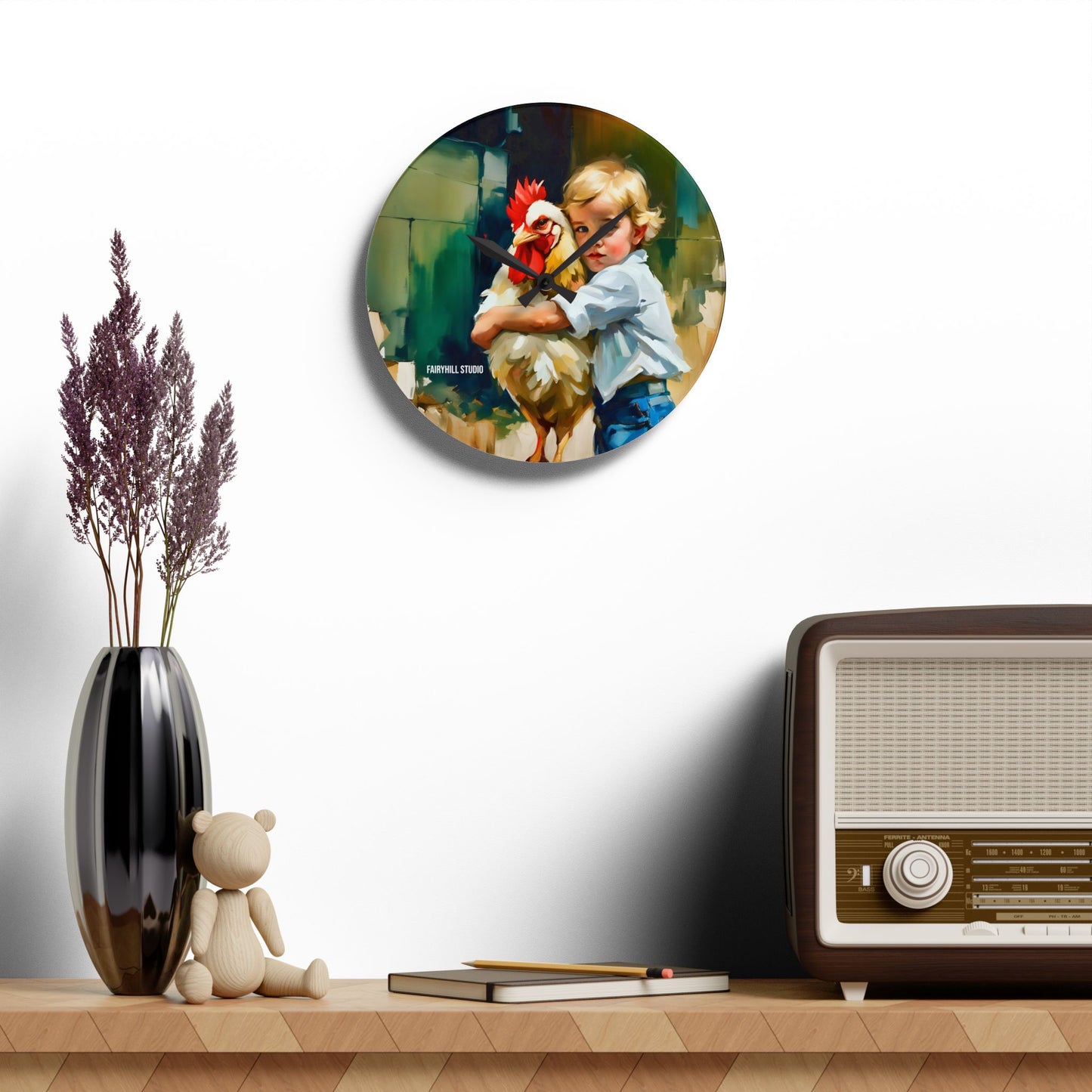 Acrylic Wall Clock My best Buddy the Rooster/Art