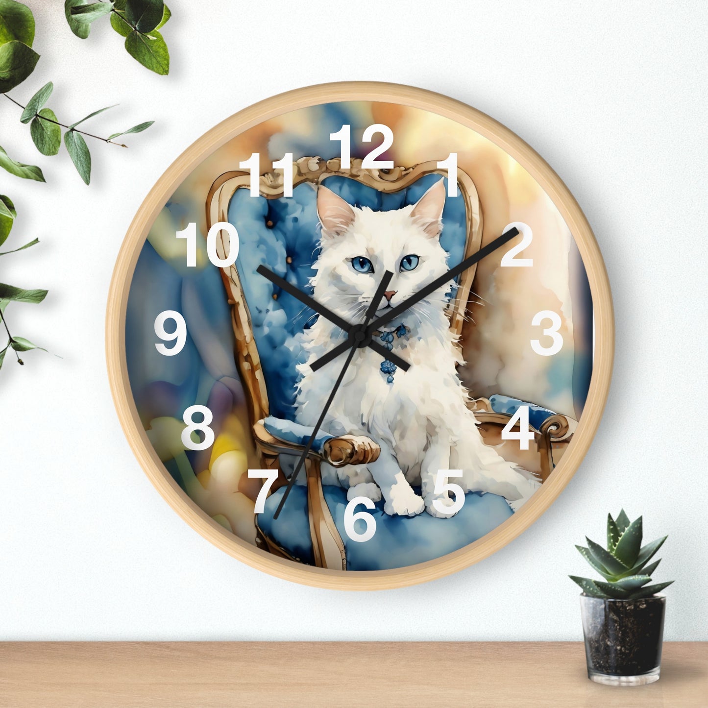 White Cat Lovers Wall Clock