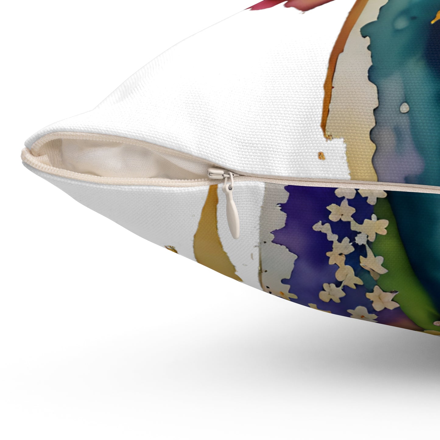 Square Pillow - Colorful nature spirit angel in flowers Spun Polyester Pillow