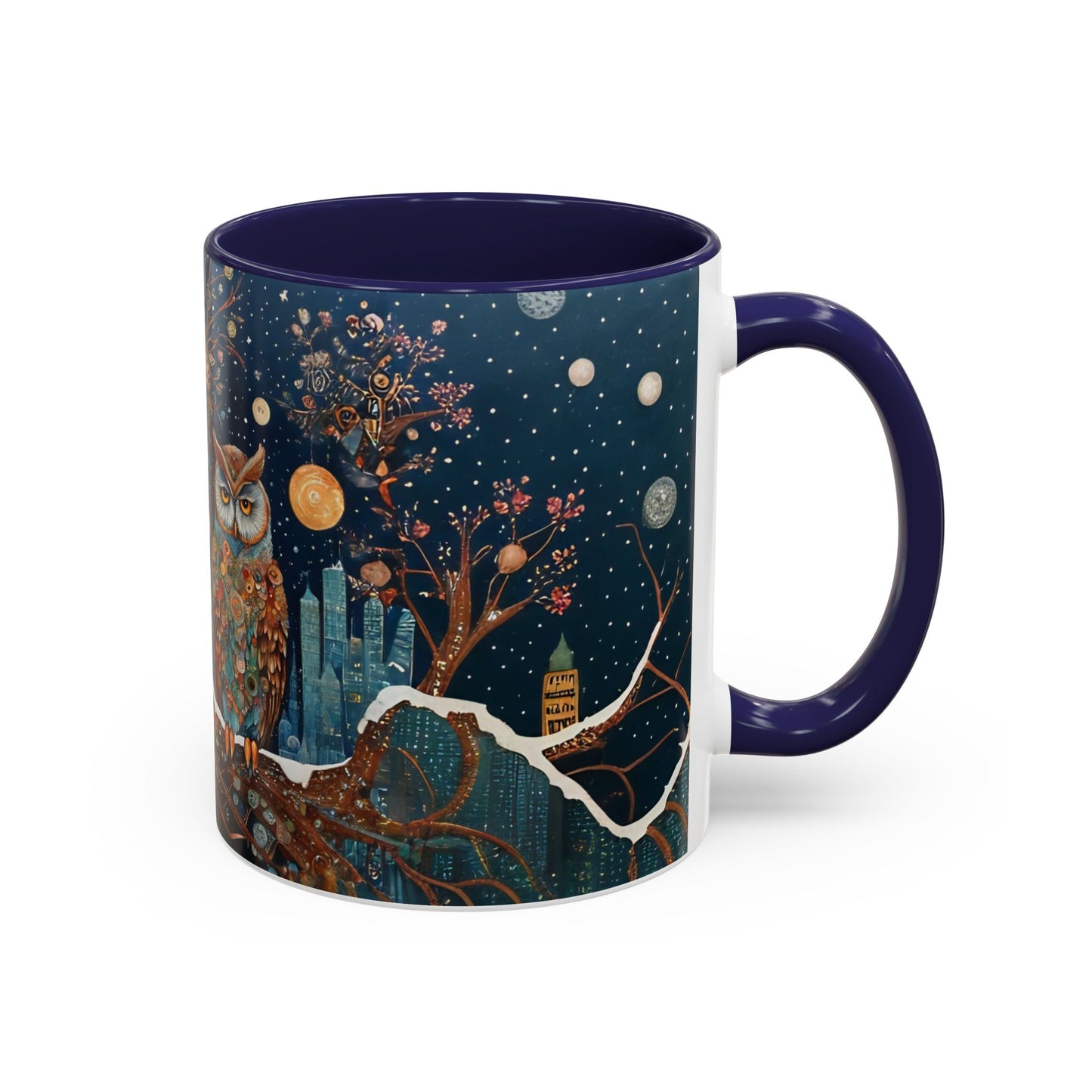 Accent Boho Style Night Owl Mug on a Snowy New York Night Coffee Mug (11, 15oz)