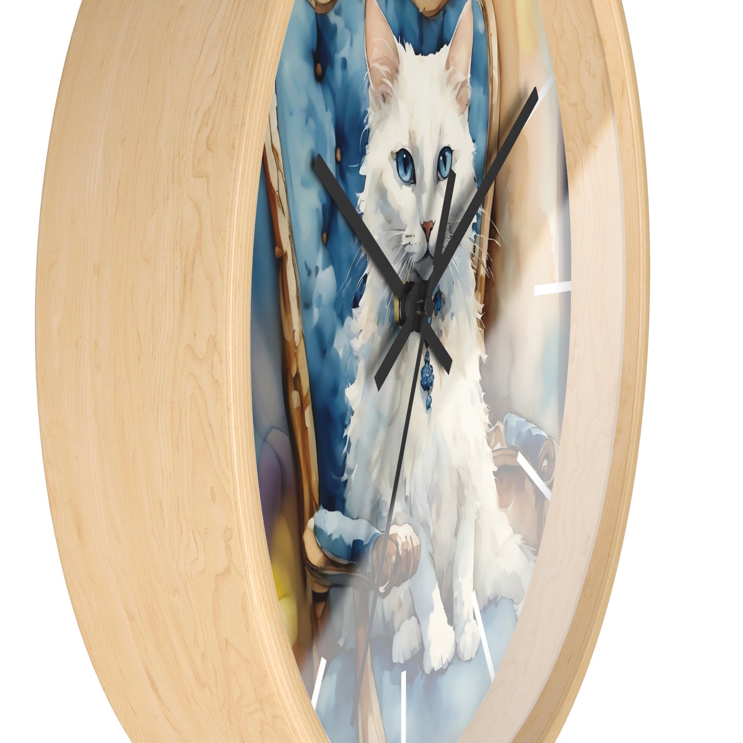 Wall Clock - White Cat with Blue Eyes Art by Fairy Hill Studio