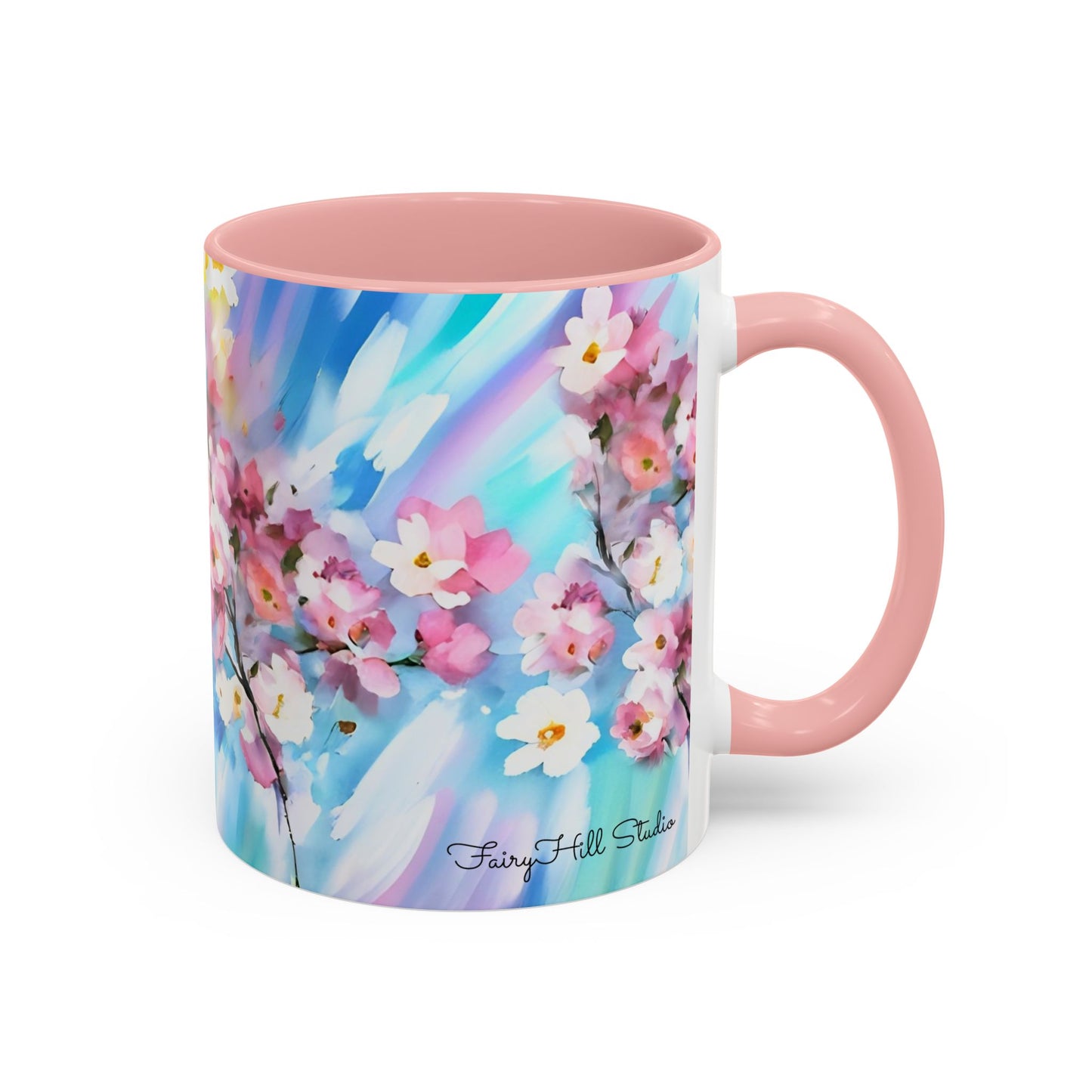 Coffee Mug - Floral Cherry Blossoms Canvas on Blue Sky Background