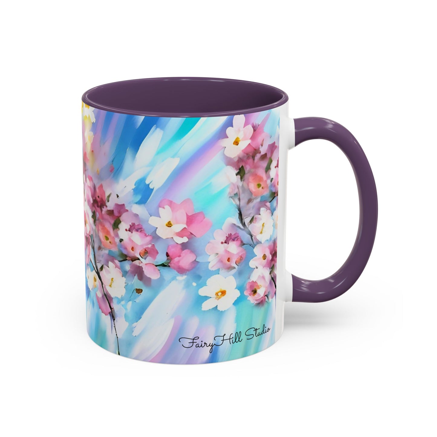 Coffee Mug - Floral Cherry Blossoms Canvas on Blue Sky Background