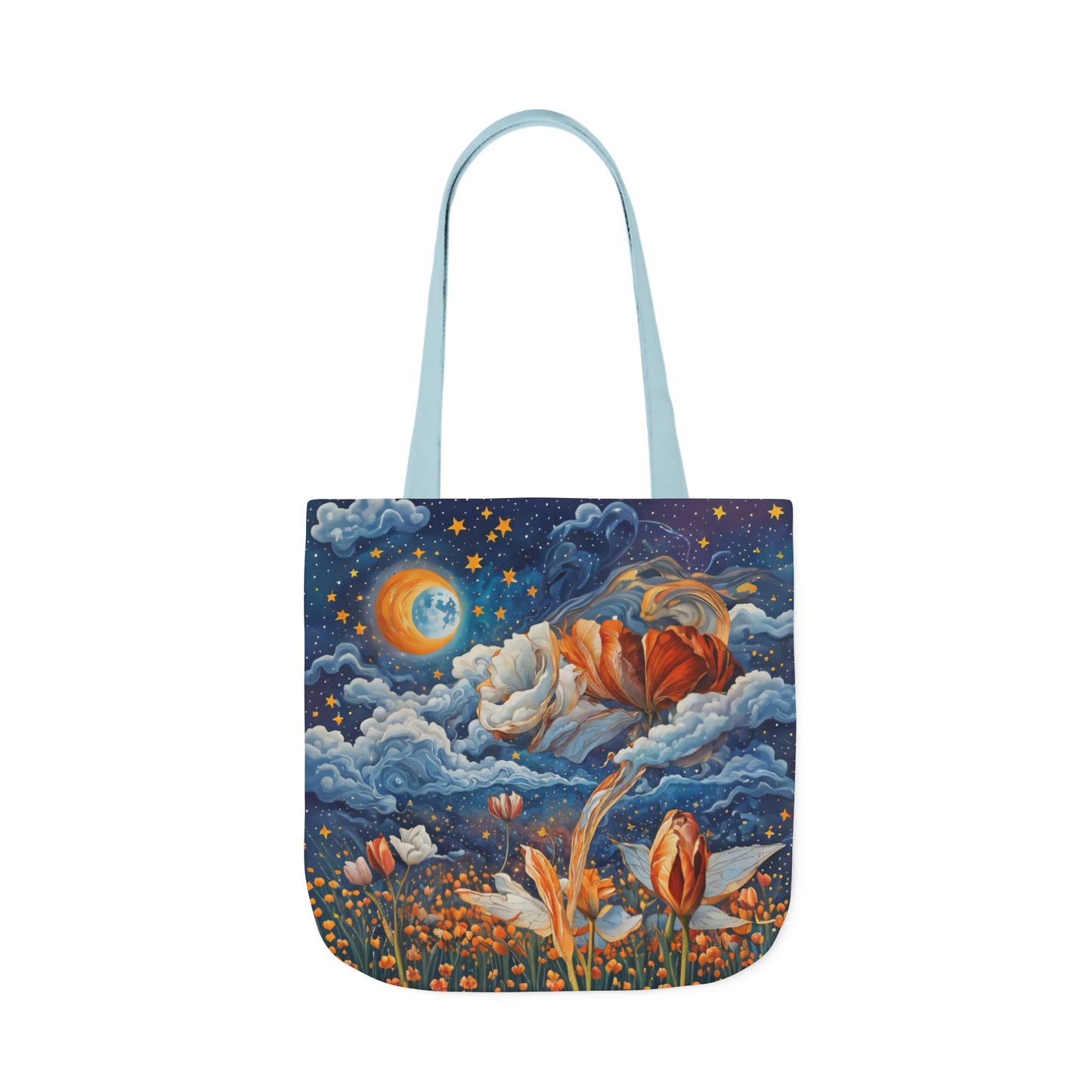 Colorfui Celestial Tulips -Inspired Canvas Tote Bag - Perfect for Beach Days, Eco-Friendly Shopping, and Summer Fun!