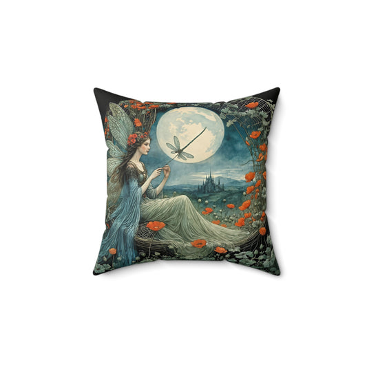 Dragonfly Moon Fairy  Mindfulnes Square Pillow -  by Fairyhill Studio