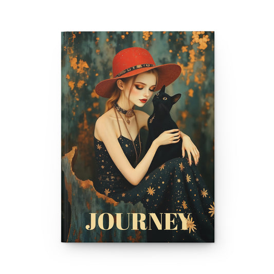 Girl with a black cat Journal hard Cover ,Notebook gift art Matte