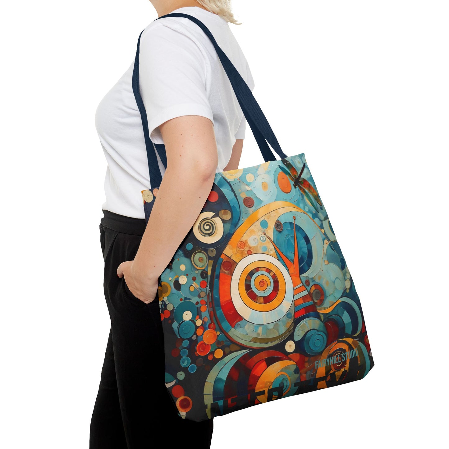 Canvas tote bag Art - Abstract Colorful Snail Dragonfly Circle