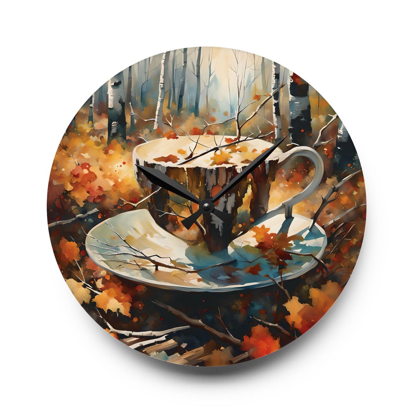 Wall Clock - Fall Coffee Dreams Watercolor Art - Autumn Forest