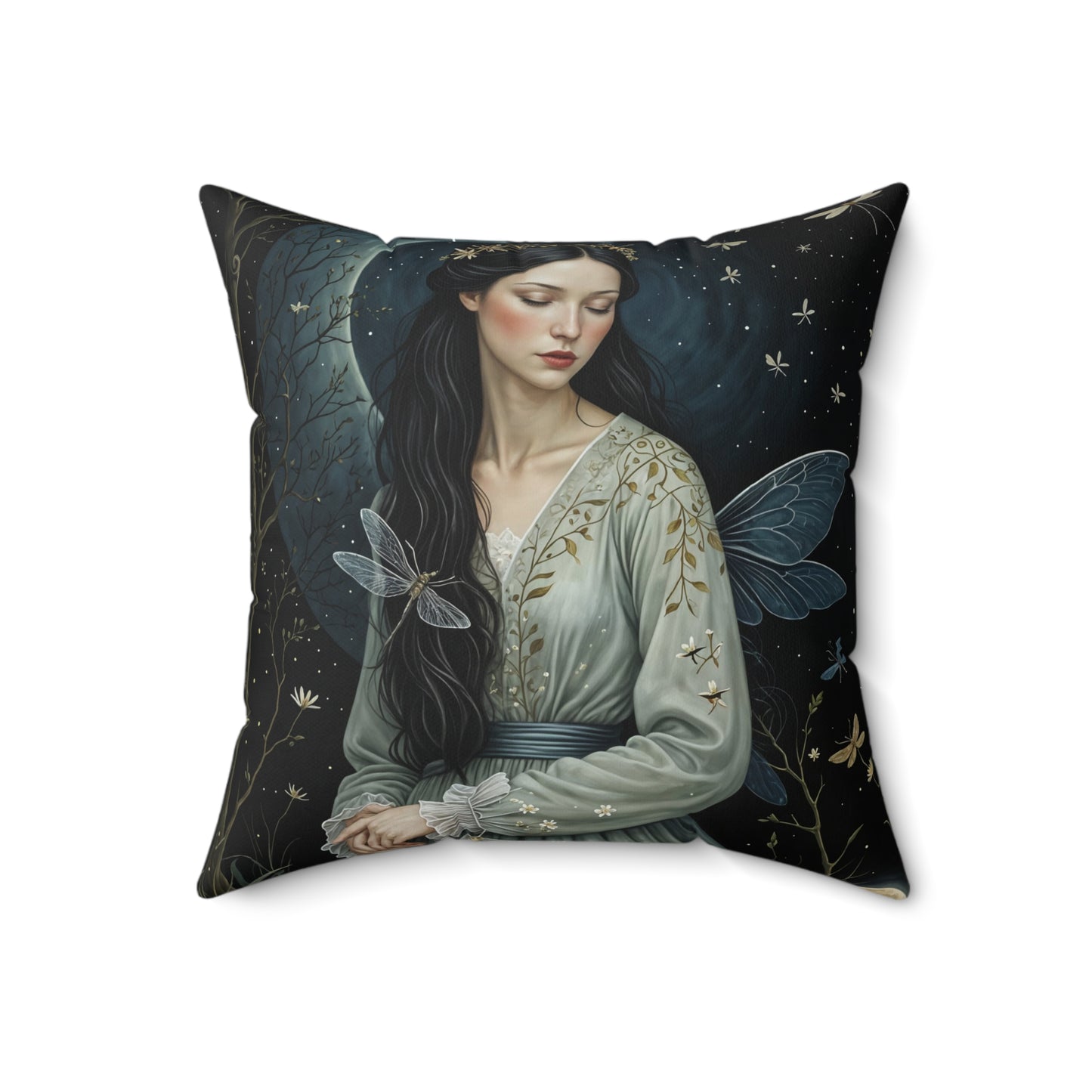 Polyester Pillow Midnight Fairy Garden Art Square Pillow