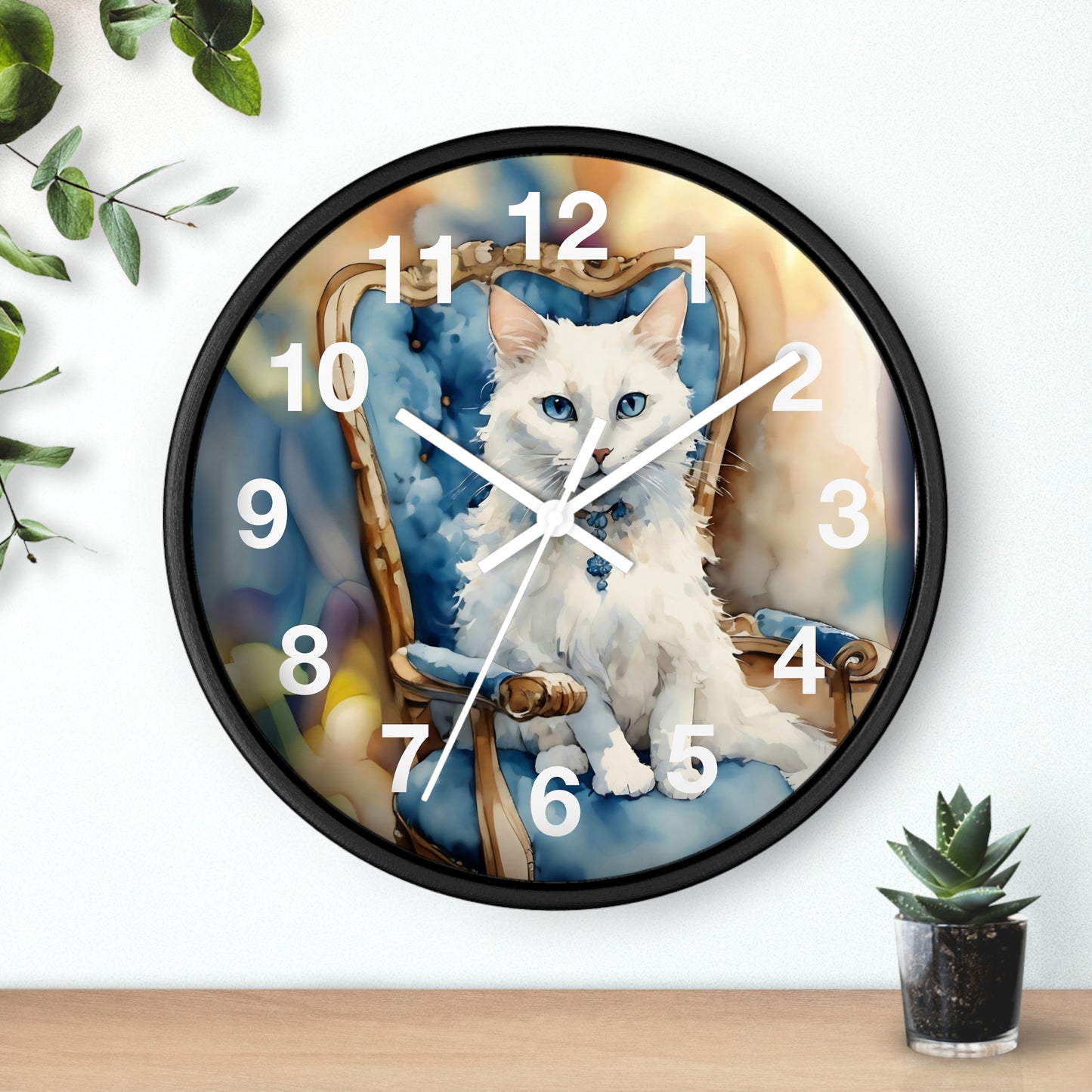 White Cat Lovers Wall Clock