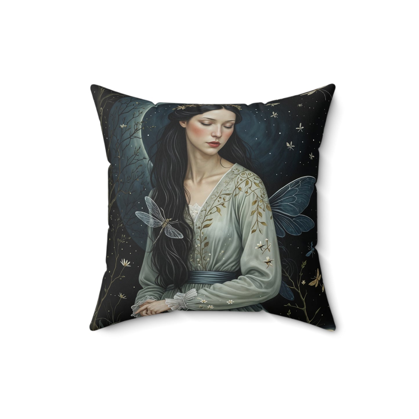 Polyester Pillow Midnight Fairy Garden Art Square Pillow