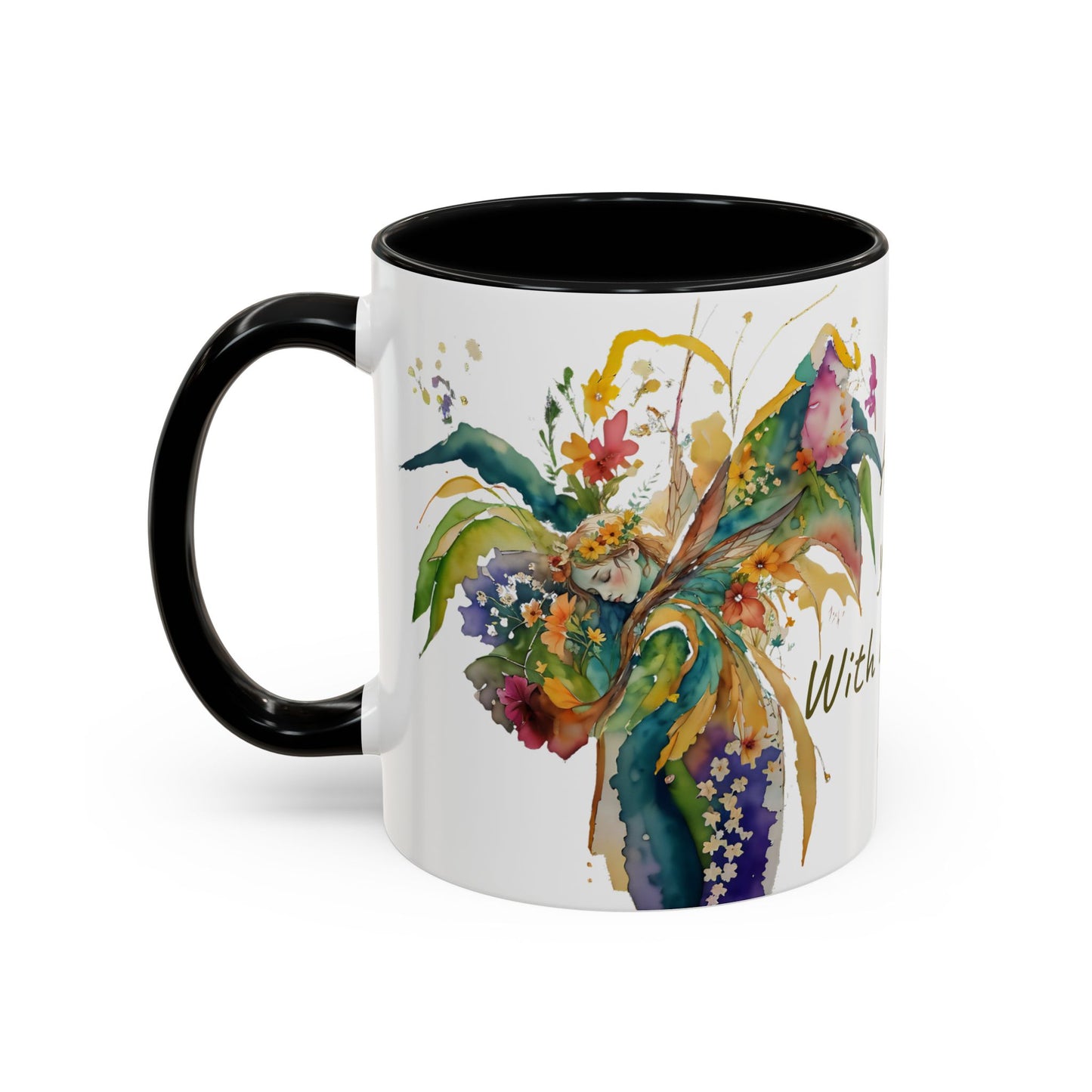 Mug Fairy Angel Blessing Flowers Watercolor Accent Coffee Mug 11 & 15oz