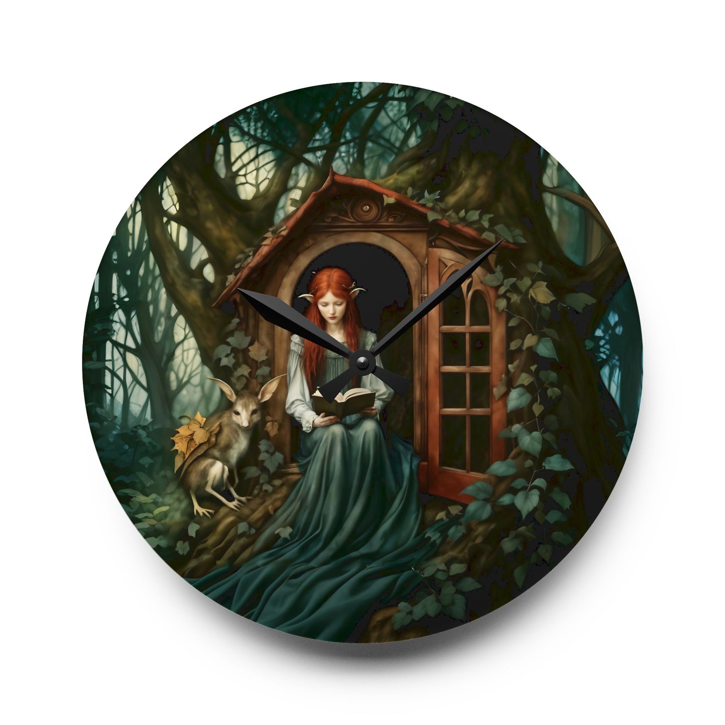 Wall Clock Elf Girl Reading Book