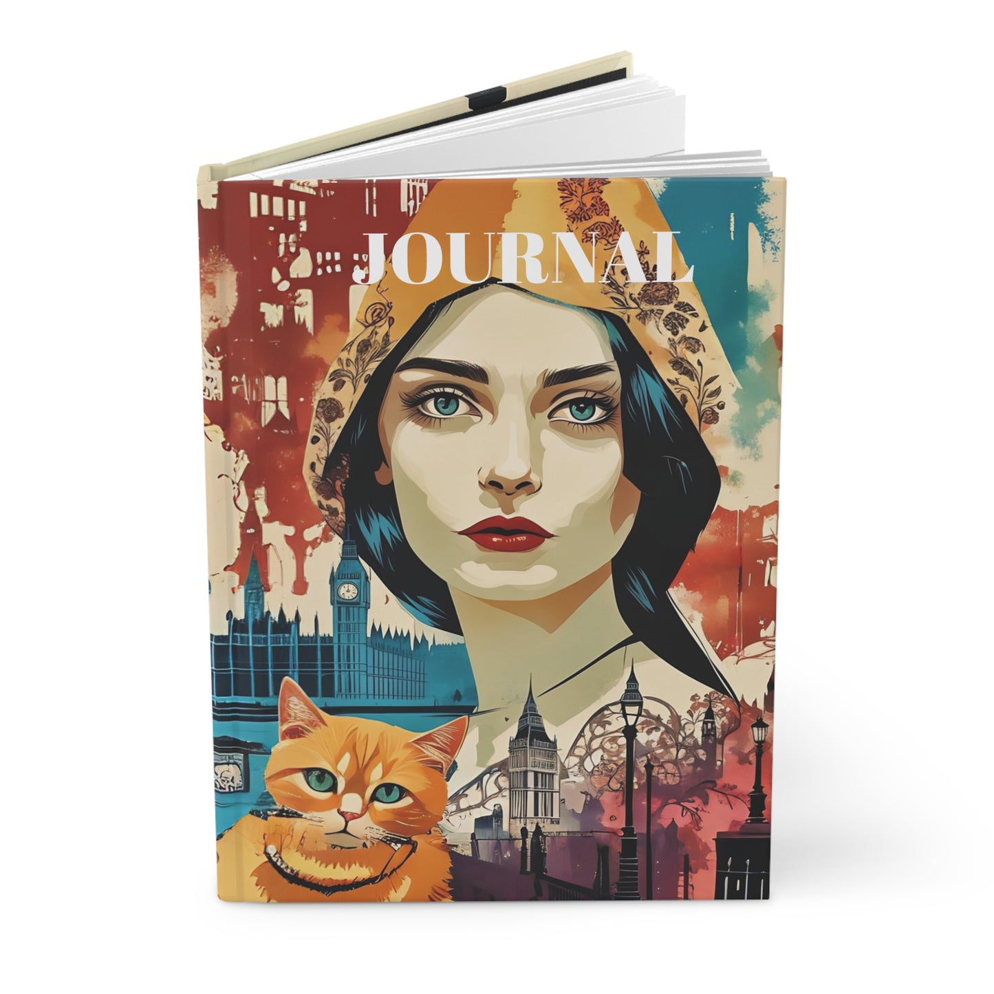Hardcover Journal yellow cat in london Art