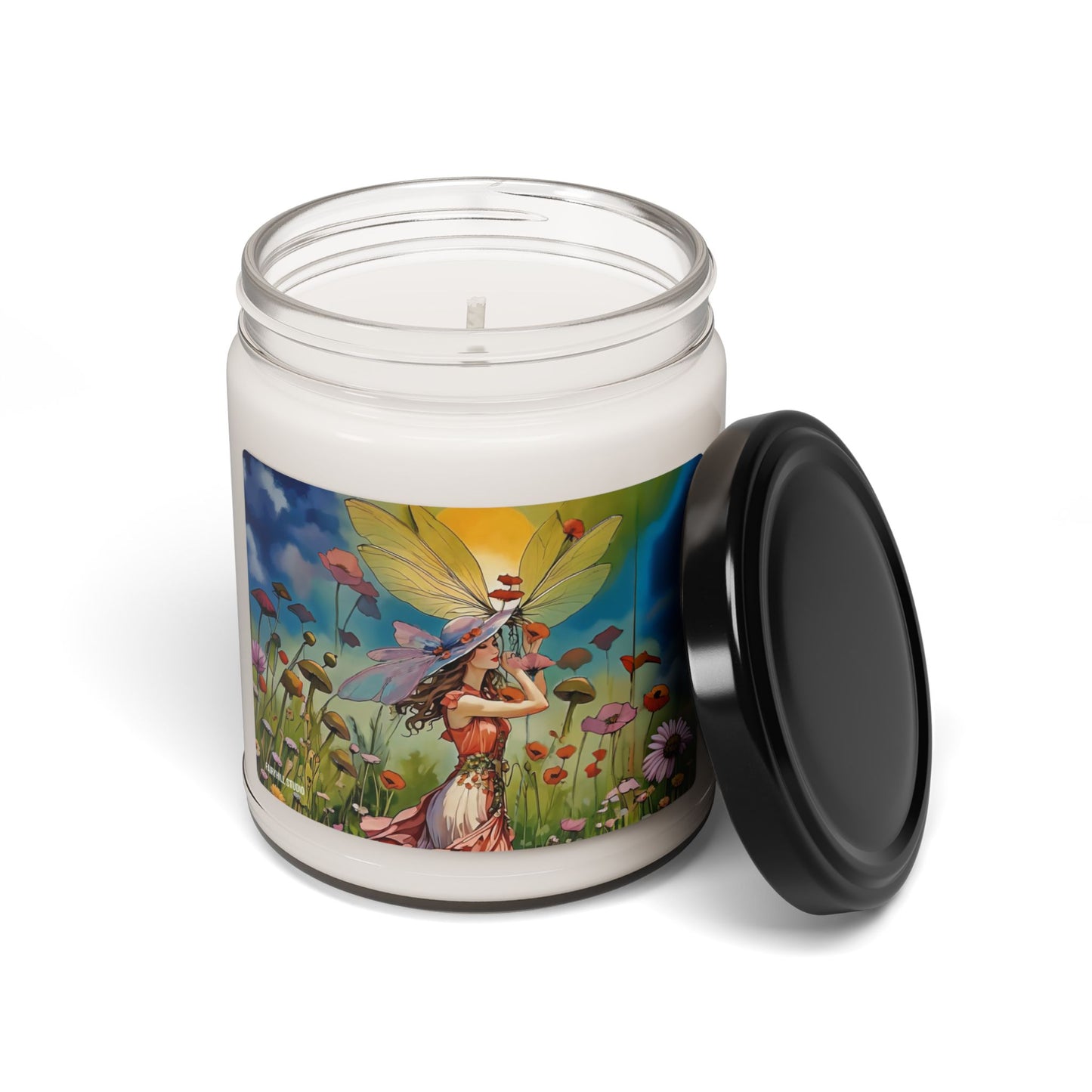 Soy Candle Art of a girl with summer hat in summer gathering flowers
