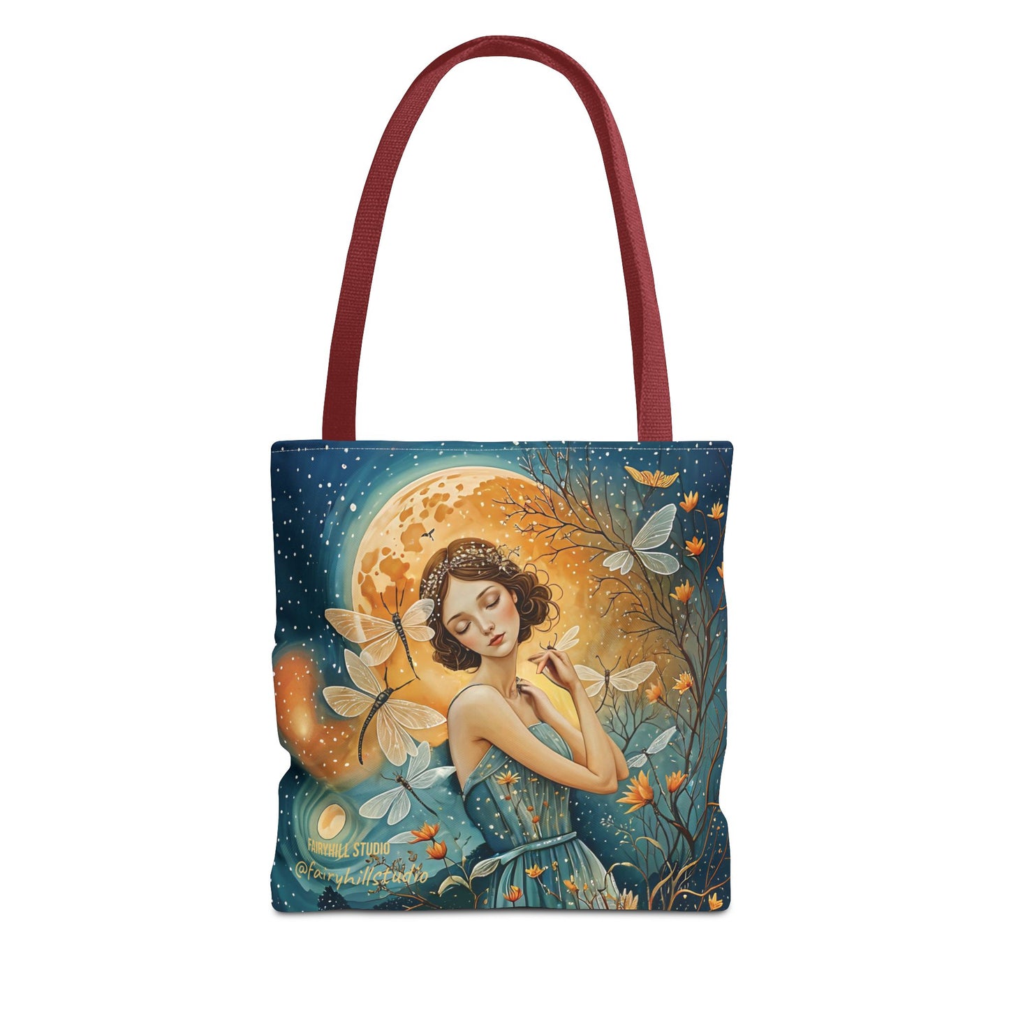 Tote Bag Girl with Dragonflies Art by Fairyhill Studio