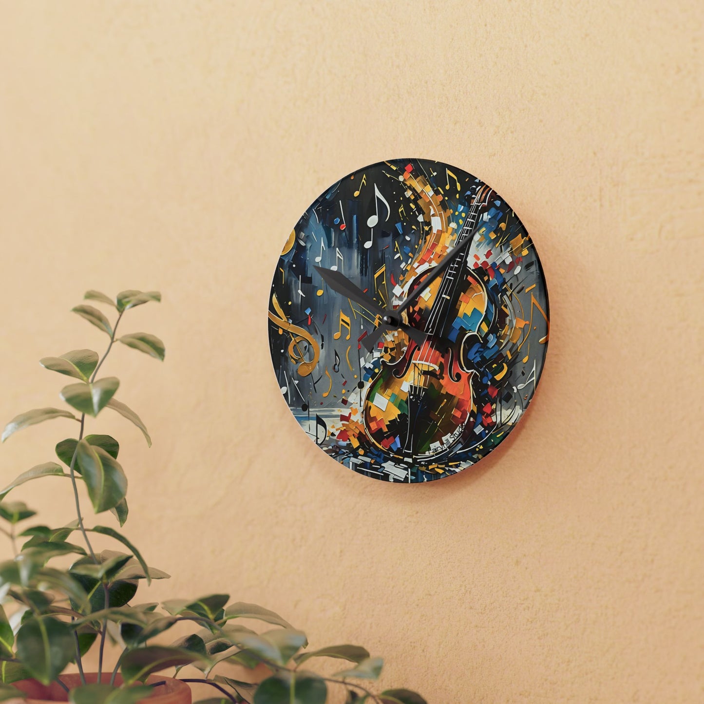 Wall Clock - Violin and Music Notes Art by Fairyhill Studio,