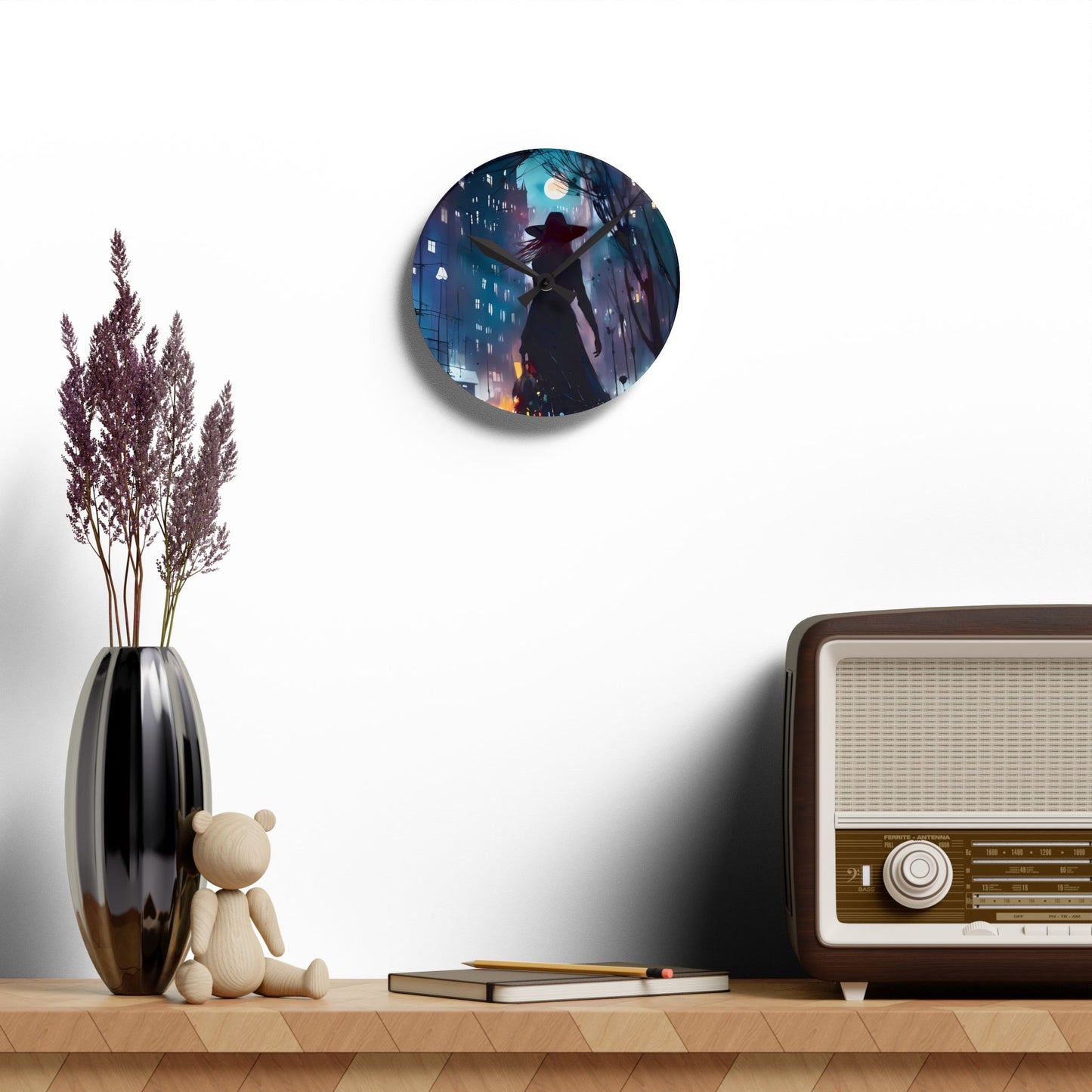 Wall Clock - City Life Night Shopping Witch Acrylic Wall Clock