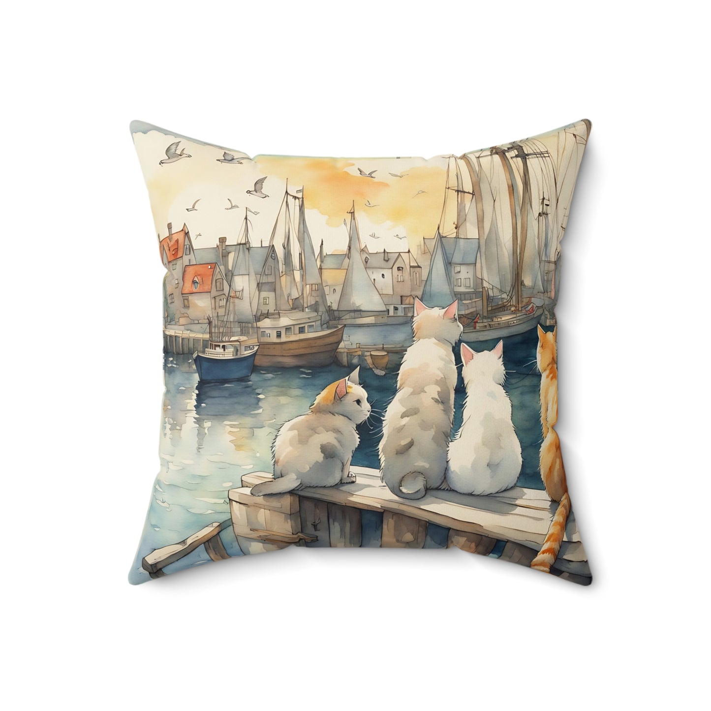 Cats And The City Square Pillow - by Fairyhill Studio