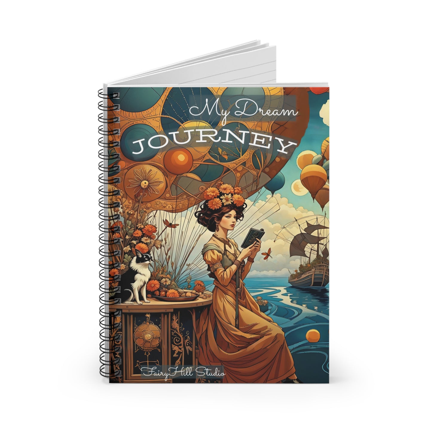 Spiral Notebook Journal - Victorian Girl Hot Air Balloon Journey Travel Journal