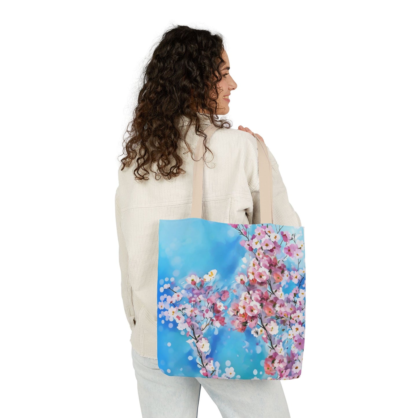Colorful FairyHill Studio Sakura flowers Canvas Tote Bag - Perfect for Beach Days, Eco-Friendly Shopping, and Summer Fun!