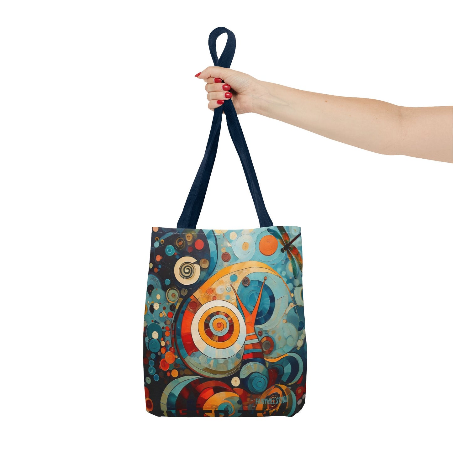 Canvas tote bag Art - Abstract Colorful Snail Dragonfly Circle