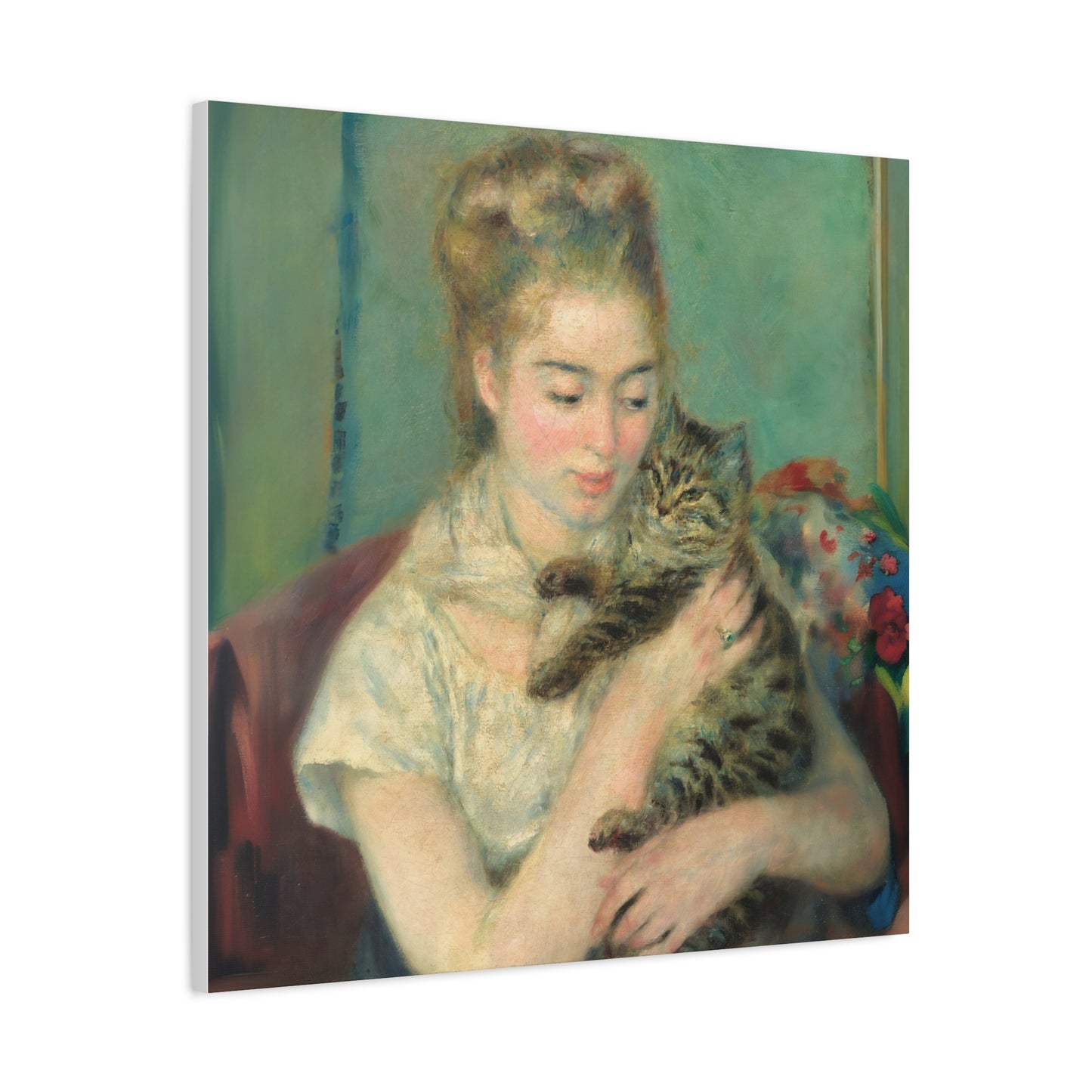 Canvas Art - Woman with a Cat by Auguste Renoir