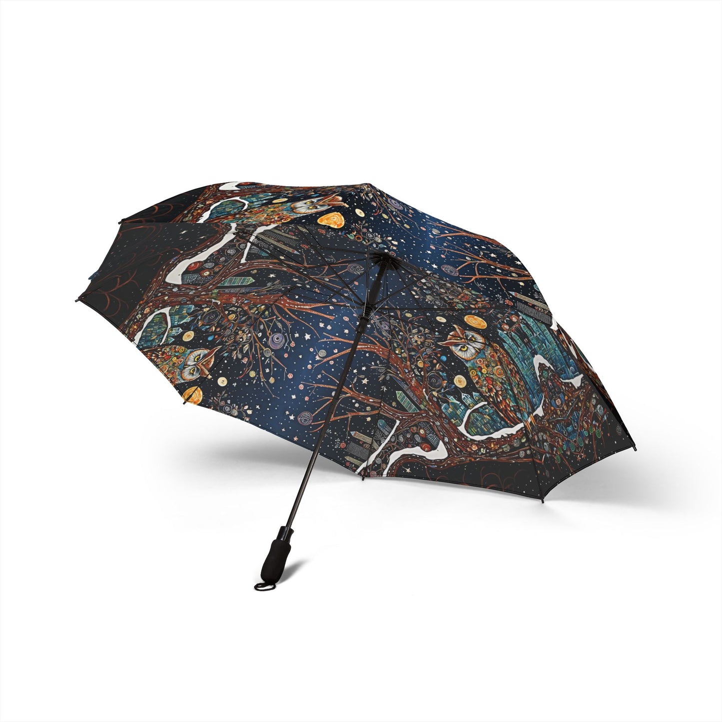 Night Owl Design Semi-Automatic Foldable Umbrella, Unique Rain Gear, Gift for Nature Lovers, Stylish Outdoor Accessory, Floral Print