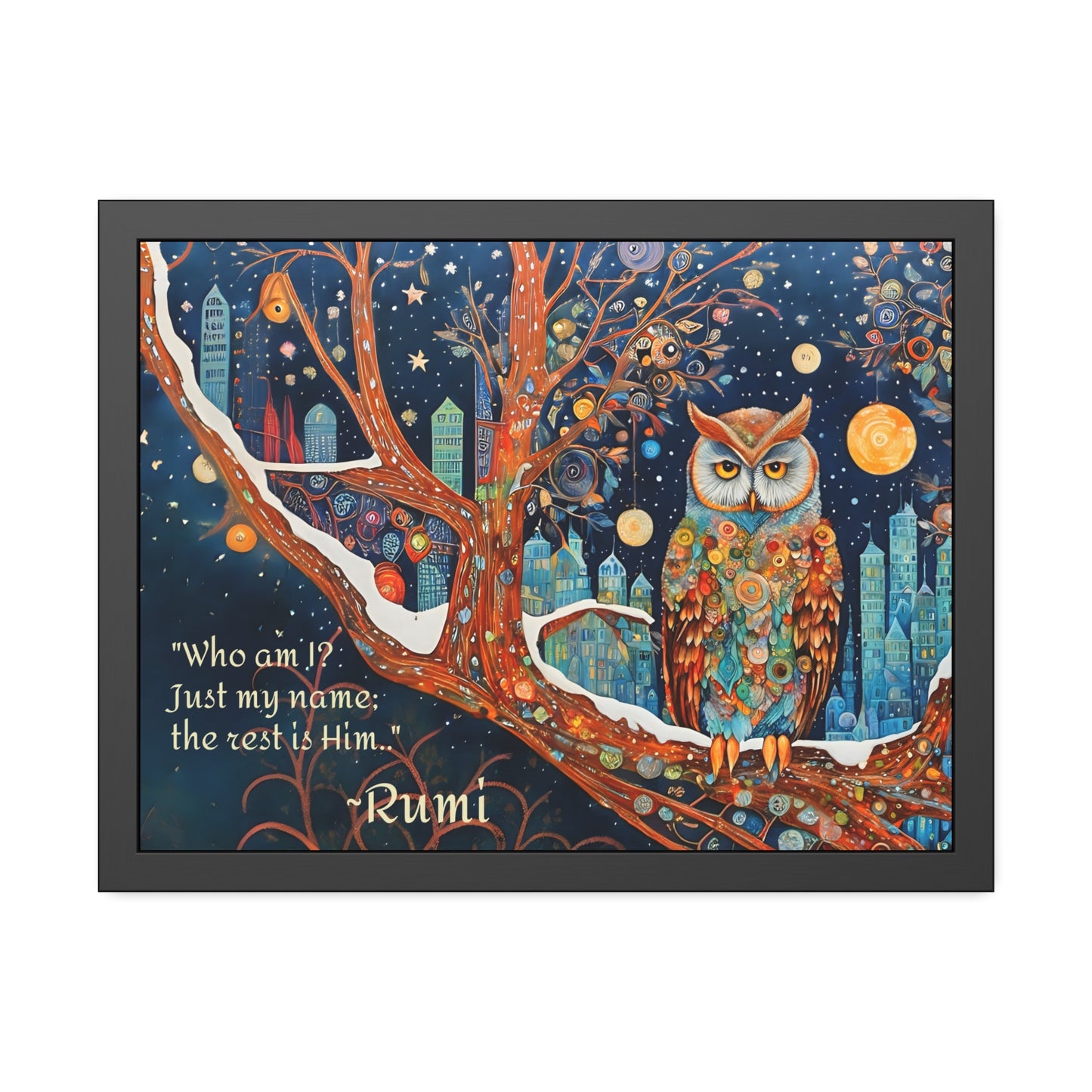 Framed Owl Rumi quote spiritual Owl Poster art by Fairyhill Studio