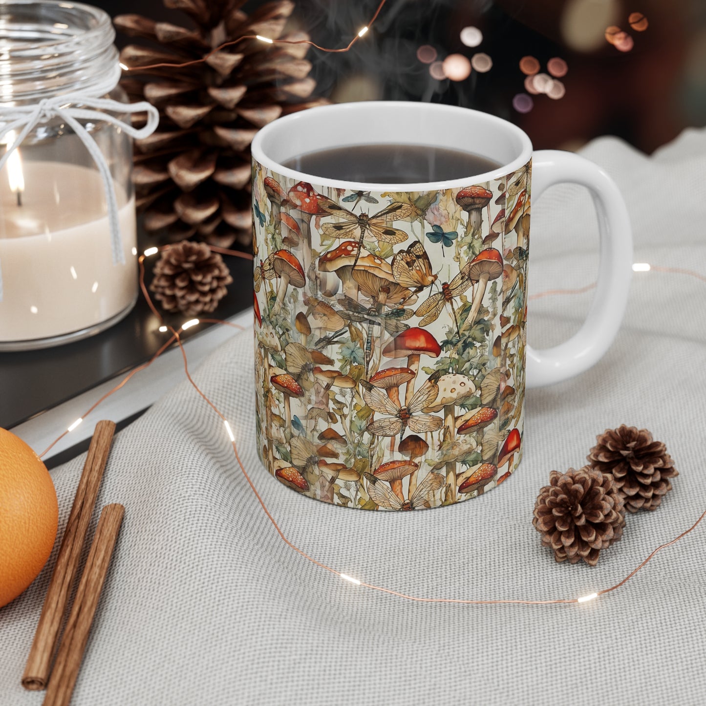 Elegant Floral Art Mug - 11ozBotanical Mushrooms Coffee Cup for Art Lovers