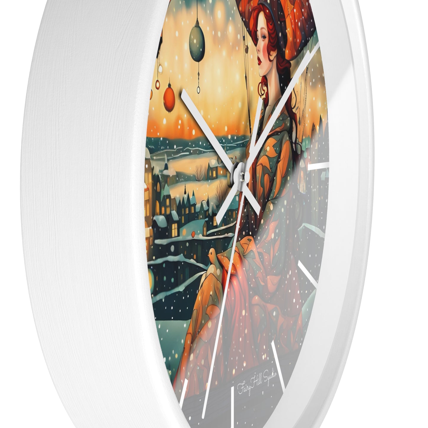 Whimsical City snow Wall Clock, Boho Home Decor, Cat Lover Gift, Cozy Living Room Accessory, Unique Cat Artwork