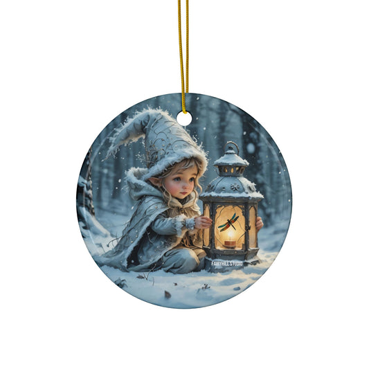 Ceramic Ornaments - Magical Holiday Elf with Dragonfly Lantern Art