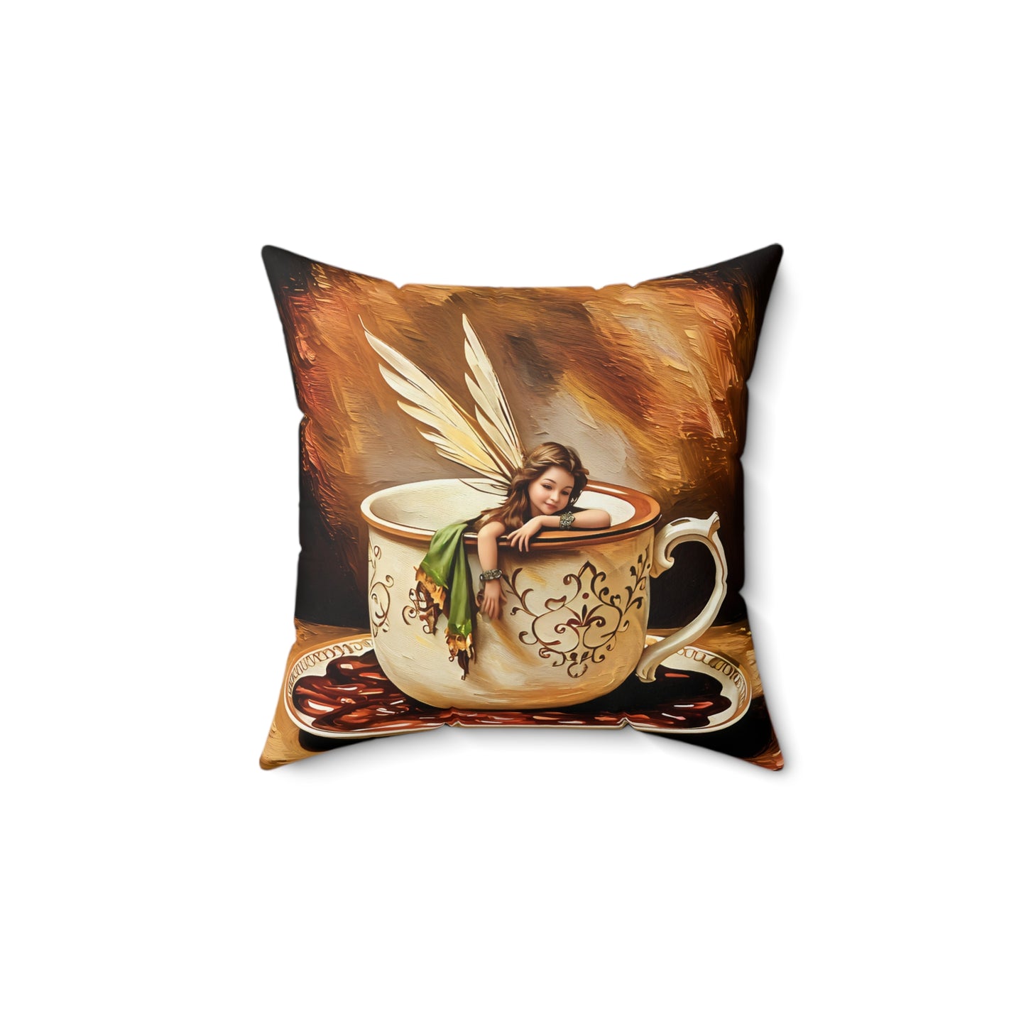 Square Pillow - Coffee Cup Fairy Spun Polyester Pillow for Coffee and Hot Chocolate Lovers