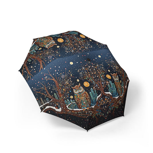 Night Owl Design Semi-Automatic Foldable Umbrella, Unique Rain Gear, Gift for Nature Lovers, Stylish Outdoor Accessory, Floral Print