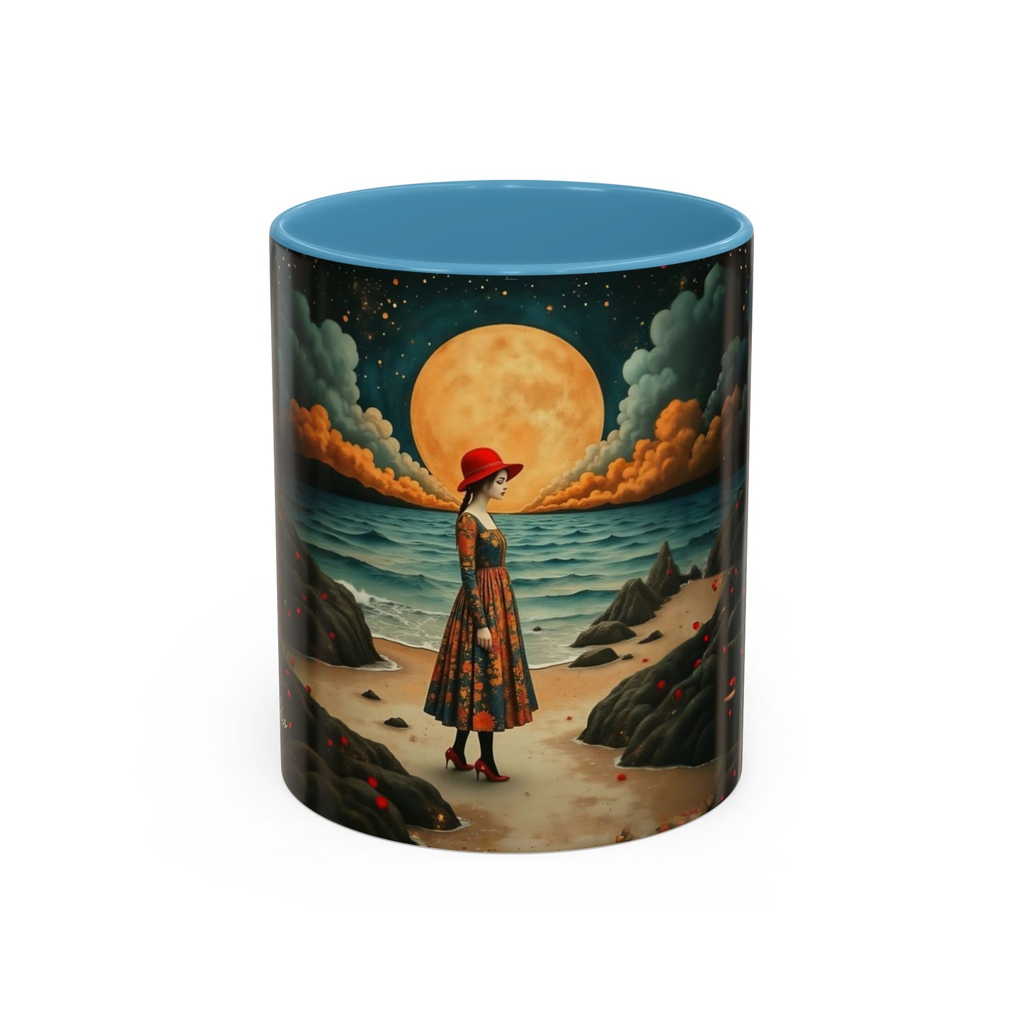 Moon girl wit red hat Art-Themed Coffee Mug - 11 & 15oz Accent Mug for Musroom Fsiry Lovers