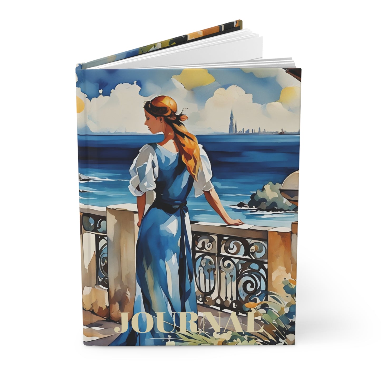 Matte Journal with Mediterranean Balcony Watercolor Art