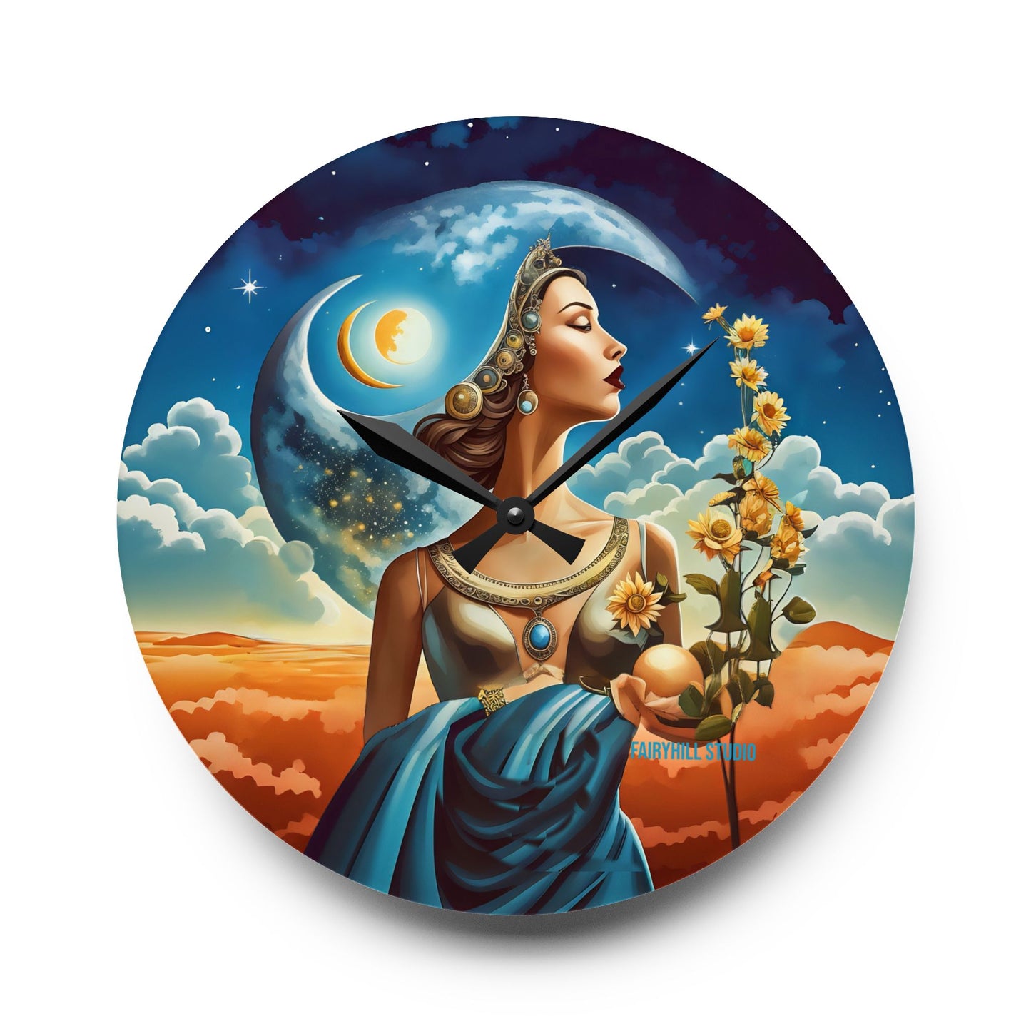 Acrylic Wall Clock Sun,Moon and Stars /Art